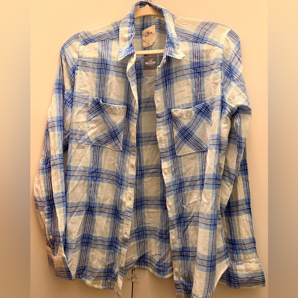 Hollister Blue and White Checkered Shirt NWT